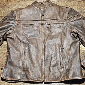 Vintage Wilda Distressed Leather Moto Cafe racer Jacket mens XL